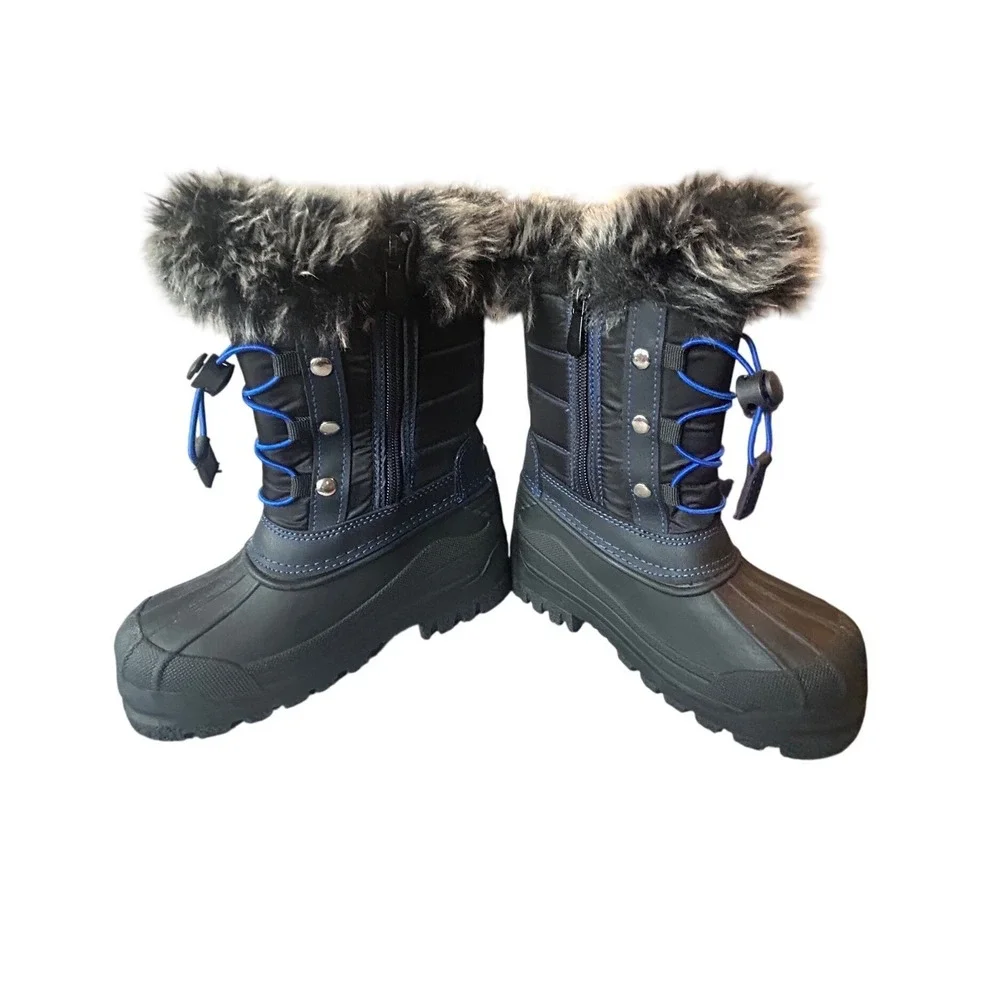 Dream Pairs Kids Winter Snow Boots Fur Trimmed Waterproof‎ Blue Laces Size 9